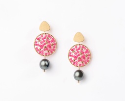 [BOROSE] BOUCLES D OREILLES ROSACE ROSE PERLE - ACIER DORE