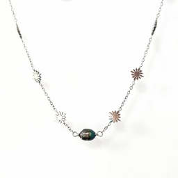 [COFMINI] COLLIER MINI FLEURS ET KEISHI - ACIER