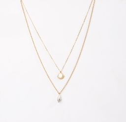 [CONKD] COLLIER DOUBLE MEDAILLON NACRE ET KEISHI - ACIER DORE