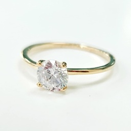 BAGUE FINE SOLITAIRE ZIRCON - PLAQUE OR