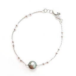 [DBLBOUL] BRACELET ARGENT DOUBLE BOULETTES ET PERLE DE TAHITI - ARGENT