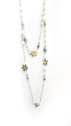 [STIARE] Sautoir tiares acier doré PERLES KEISHIS NACRE BLANCHES