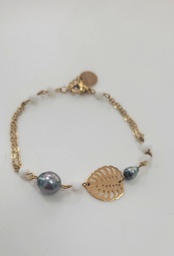 [BRAPEK] BRACELET ACIER DORE APE PERLE ET KEISHIS