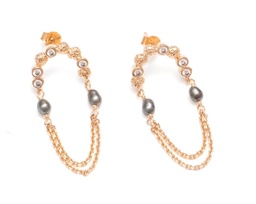 [BOARC] BOUCLES D OREILLES ARC DE ZIRCONS ET KEISHIS - PLAQUE OR