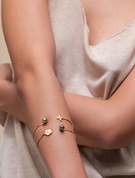 [JONCIBIS] Jonc plaqué or fleur hibiscus et + 1 perle de tahiti