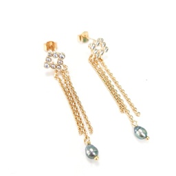 [BOZLSG] BOUCLES D OREILLES LOSANGE ZIRCONS ET KEISHIS - PLAQUE OR