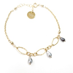 [OVAL3K] BRACELET 3 KEISHIS EN BRELOQUE MAILLES OVALES - PLAQUE OR