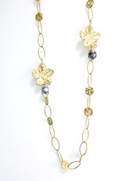 [BIGFLO] SAUTOIR GRANDES FLEURS ET 2 PERLES DE TAHITI - ACIER DORE