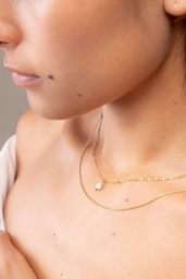 [2CO1K] COLLIER DOUBLE CHAINES FINES ET 1 KEISHI - ACIER DORE