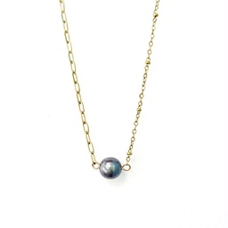 [1PCO] COLLIER 1 PERLE DUO DE CHAINES - ACIER DORE