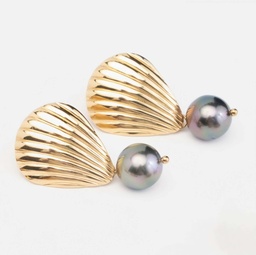 [SHELLBO] STUDS SHELL ET PERLE - ACIER DORE