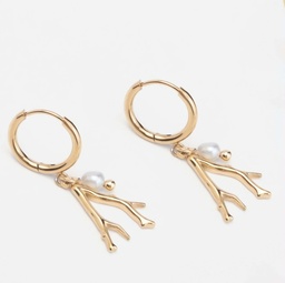 [MINICORAIL] MINI CREOLES CORAIL ET KEISHI - ACIER DORE