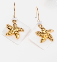 [LSGETM] BOUCLES D OREILLES NACRE LOSANGE ET ETOILE DE MER - ACIER DORE