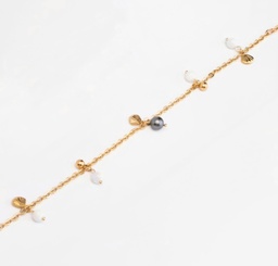 [CCSHELL] CHAINE DE CHEVILLE SHELL NACRES RONDES ET 1 PERLE - ACIER DORE