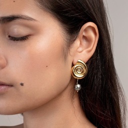 [ESCARP] BOUCLES D OREILLES ESCARGOT ET PERLE - ACIER DORE