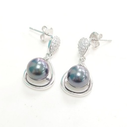[BOZGA] Boucles d'oreilles en argent rhodié, zircons et perle
