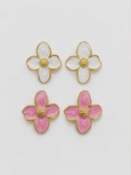 Boucles d'oreilles fleur émail en acier doré