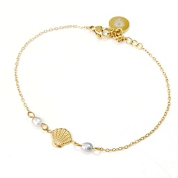 [BRP] BRACELET SHELL STJACQUES ET 2 KEISHIS - ACIER DORE