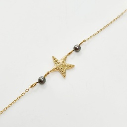 [BRS] BRACELET ETOILE DE MER ET 2 KEISHIS - ACIER DORE