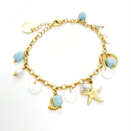 [BREK] BRACELET OCEAN BRELOQUES BLEUES ET KEISHIS - ACIER DORE