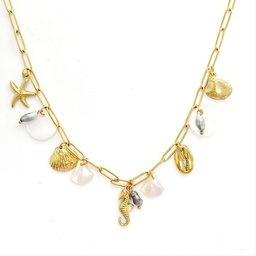 [COSEAK] COLLIER BRELOQUES OCEAN ET KEISHIS - ACIER DORE
