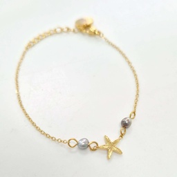 [BRETM] BRACELET ENFANT ETOILE DE MER ET 2 KEISHIS - ACIER DORE