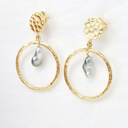 [BOSK] BOUCLES D OREILLES RONDES ET KEISHIS - PLAQUE OR