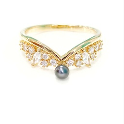 BAGUE COURONNE DE ZIRCONS ET KEISHI - PLAQUE OR