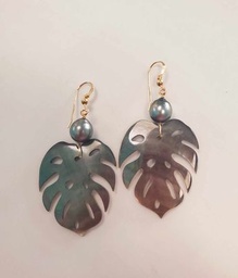 [GNBOU2] Boucles d'oreilles grande nacre APE + perle - plaqué or