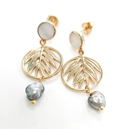 [PAGFBO2] Boucles d'oreilles palms et keishis - plaqué or