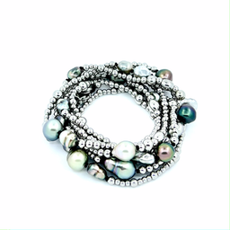 [VBRST] Bracelet sautoir Vanille, Perles et keishis - acier inoxydable